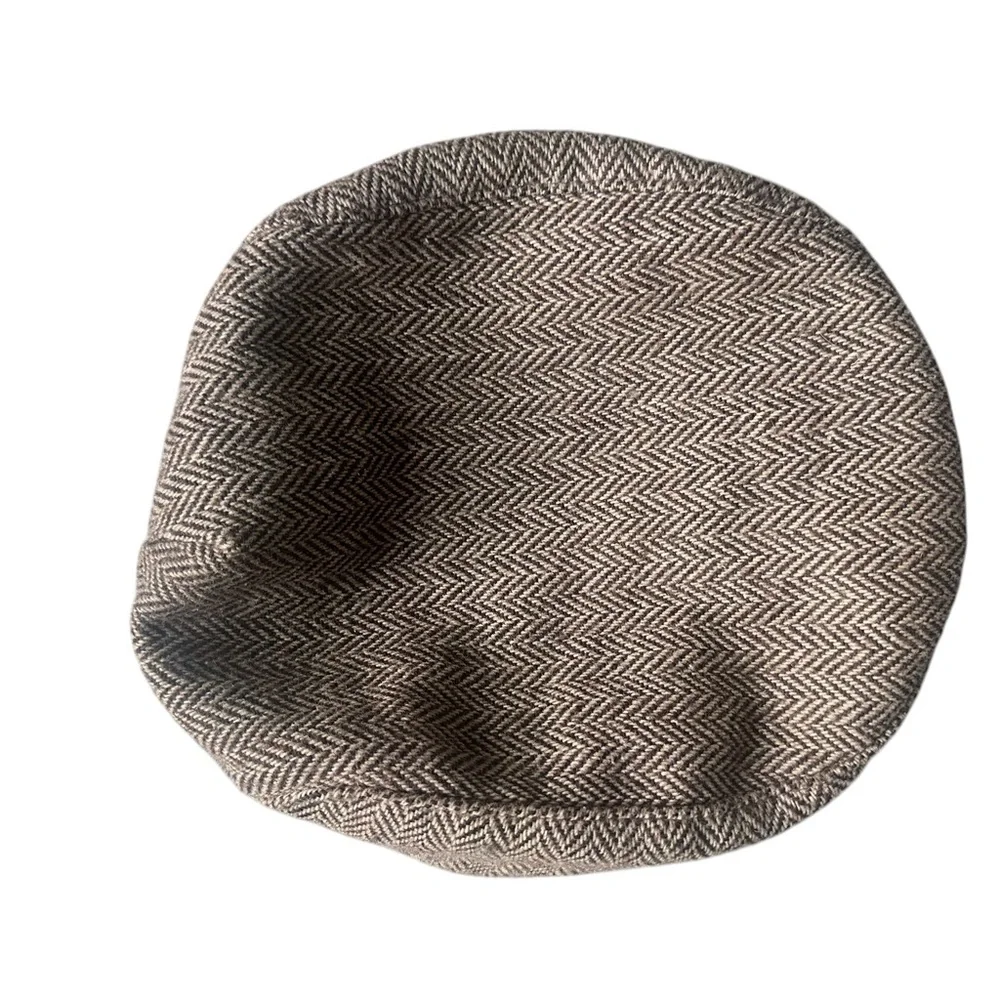 Vintage Herringbone Tweed Newsboy Flat Cap Pinky Blinders Size Large Made In USA